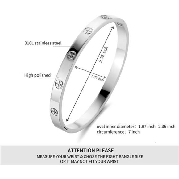 Women's Stainless Steel Crystal Bracelet with Cubic Zirconia Hinge Oval Bangle J - Picture 2 of 7